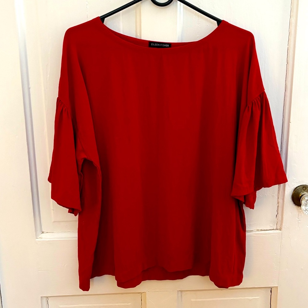 EILEEN FISHER Red Silk Blouse